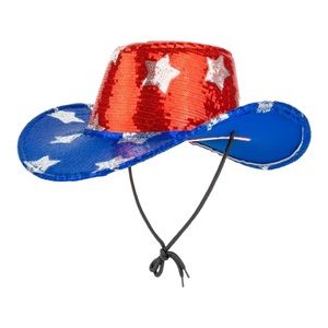Patriotic Sequin Cowboy Hat Costume Accessory, 5" x 13", Multi Color